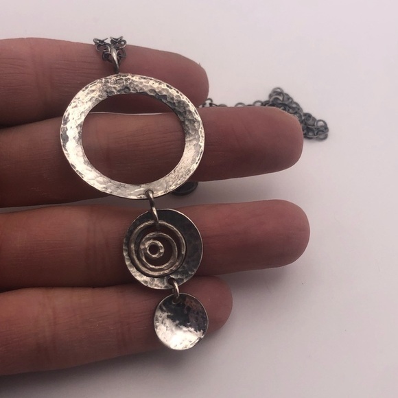 SILPADA Sterling Hammered Circles & Swirl Necklace Retired N1709 19” & 2.5” - Picture 5 of 10